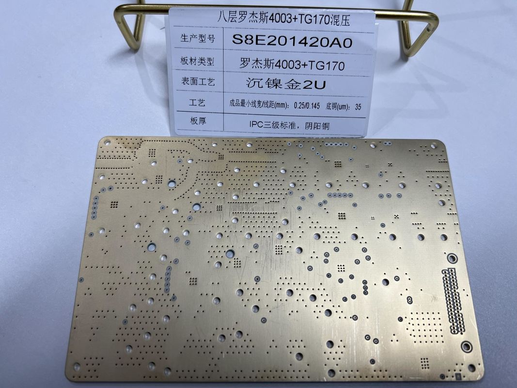 8 strati Rogers RO4003+FR4 TG170 Superficie d'oro Rogers Board PCB Maschera di saldatura verde